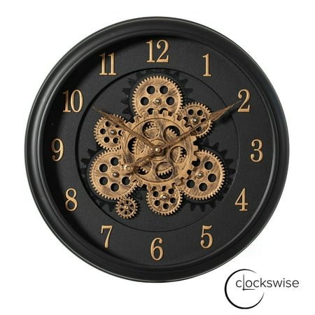 Clockswise 16'' Industrial Exposed Rotating Gear Wall Clock Steampunk Aesthetic with Vintage-Inspired Design Rustic Accents & Mechanical Charm Perfect for Living Room Bedroom Office or Entryway Décor