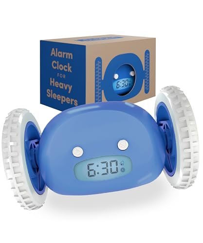CLOCKY Extra Loud Alarm Clock for Heavy Sleepers on Wheels Rolls Runs Away Vibrating Easy to Set Super Smart Snooze Digital Bed Shaker Alarm Clock Funny Gift for Adults Kids Teens Bedrooms (Blue)