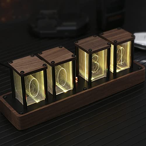 ClocTeck Nixie Tube Clock Walnut Digital Clock, Support Wi-Fi Time SYNC, Alarm & Timer, 12/24H Display, A Retro Gift for Friends