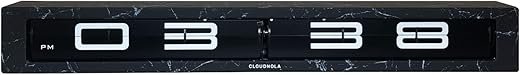 Cloudnola Timeline Metal Wall and Tabletop Flip Clock and Wall Decor, Black Marble Effect, 24 inches Wide, Battery Operated Digital Display
