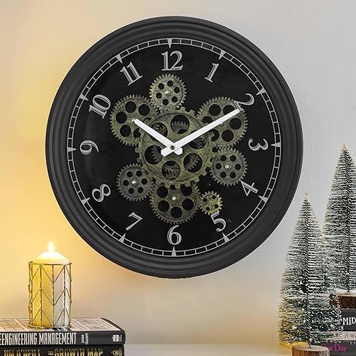 CLXEAST 15 Inch Real Moving Gear Wall Clock, Vintage Industrial Steampunk Metal Wall Clocks for Living Room Decor,Kitchen, Home Office,House Warming Gifts New Home