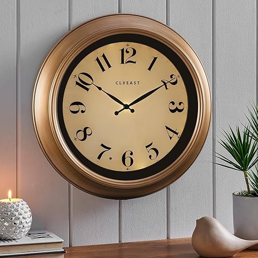 CLXEAST 18 Inch Glow in The Dark Wall Clocks for Living Room Decor, Large Illuminated Gold Wall Clock,Antique Brushed Gold,House Warming Gifts New Home