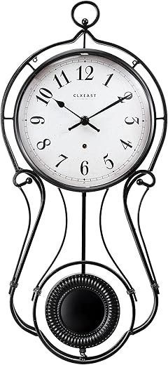 CLXEAST 20 Inch Black Metal Pendulum Wall Clock, Large Schoolhouse Regulator Wall Clocks for Living Room Decor,House Warming Gifts New Home,Gifts for Women