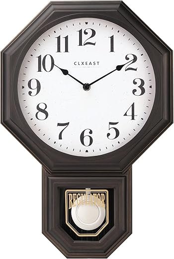 CLXEAST Pendulum Wall Clocks for Living Room Decor, Large Schoolhouse Regulator Clock with Pendulum,Oil Rubbed Bronze Black Plastic,House Warming Gifts New Home,12" W x 17" H
