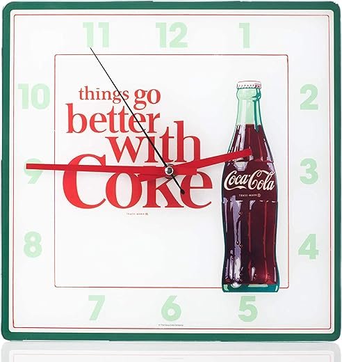 Coca Cola Bottle Things Go Better with, Analog Square Wall Clock - 11.81 Inch
