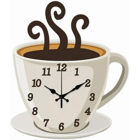 Coffee Wall Clock Coffee Cup Non-Ticking Clock Irregular Shape Decorative Wall Clocks Printed Clock for Home Office Decoration 15×13 inch