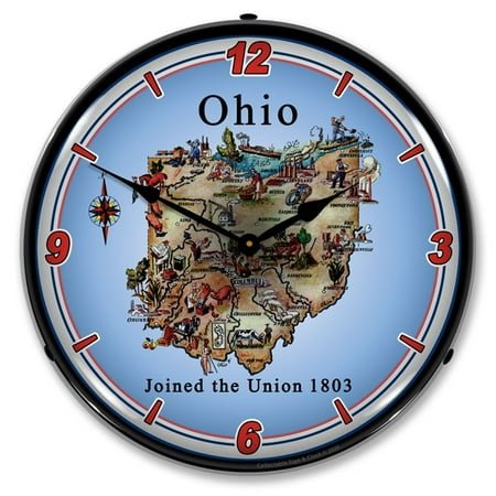 Collectable Sign and Clock State of Ohio LED Lighted Premium Wall Clock
