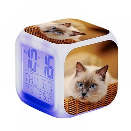 Colorful Alarm Clock LED Square Clock Digital Alarm Clock with Time, Temperature, Alarm, Date