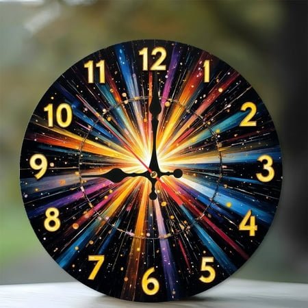 Colorful Burst Abstract Wall Clock Modern Home Decor 10-Inch Silent Wooden Wall Clock, Battery Operated (AA Batteries Not Included), Artistic Home Decor