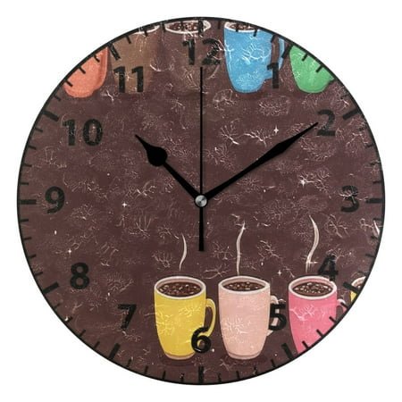 Colorful Coffee Collection Wall Clock Modern Small Clock Black Hands for Office, Home, Bedroom,School 9.84in