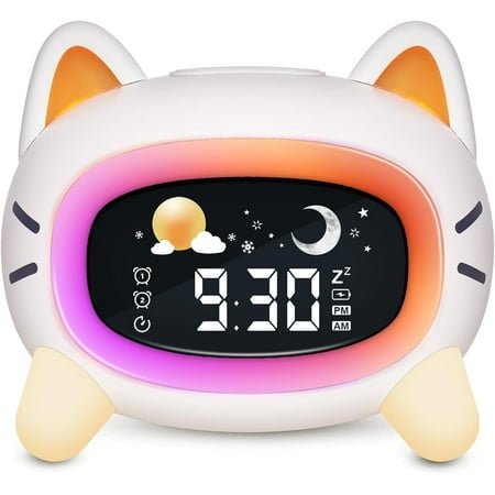 Comzler Kids Alarm Clock OK to Wake Alarm Clock for Kids, Toddlers Night Light Clock for Bedroom, Cat Alarm Clock with Sleep Training and Sound Machine, Birthday Gift for Boy Girls Children
