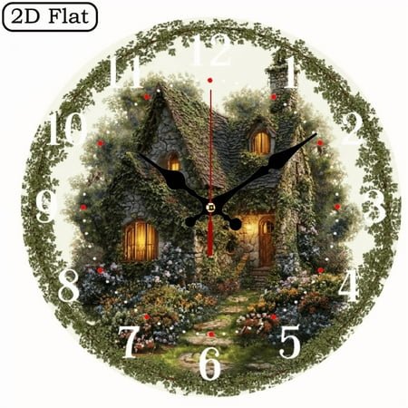 Cottage Wind Chime - English Country Garden Decor with Spinning Hook, 2D Flat 1pc 10Inch Design Silent Wall Clock - Wooden, Ideal for Living Room, Kitchen, Office Decor, Perfect Christmas Gift