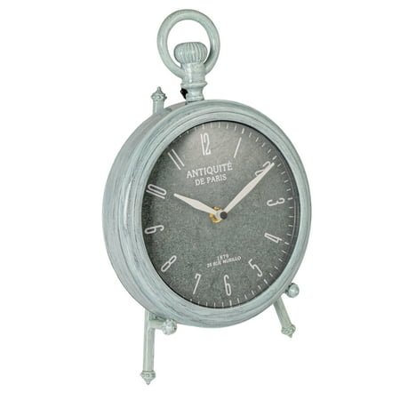 Creative Co-Op Antique Reproduction Pewter Mantel Clock in Soft Blue Finish