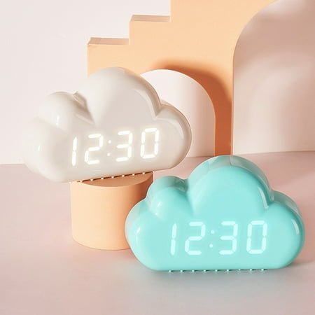 Creatives Alarm Clock,Four Clouds,Voice Controlled LED Clock,Bedside Snooze Small Alarm Clock,Student Calendar Night Light Electronic Clock,New Release