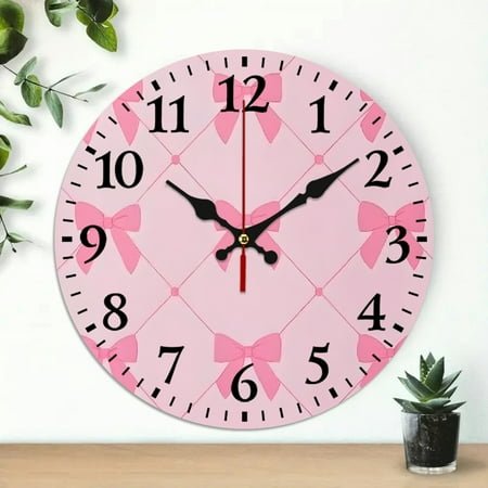 Creowell Bows Round Wooden Wall Clock 10 Inch Frameless Decor 10x10in