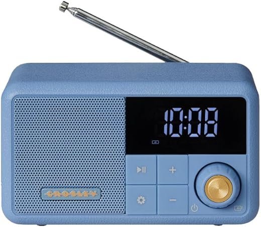 Crosley CR1121A-EB Cooper Retro AM/FM Radio, Portable Bluetooth Speaker with Aux Input and LED Display, Elemental Blue