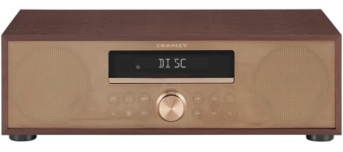 Crosley CR3501A-MA Fleetwood Retro Alarm Clock FM Radio and CD Player with Stereo Bluetooth Speakers, Mahogany