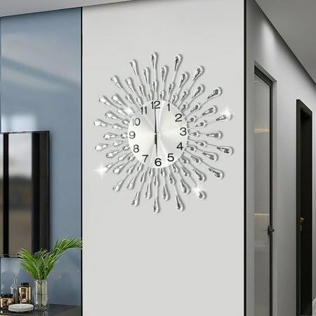 Crystal Large Wall Clock Metallic Wall Watch Living Room Home Decor Modern Gifts