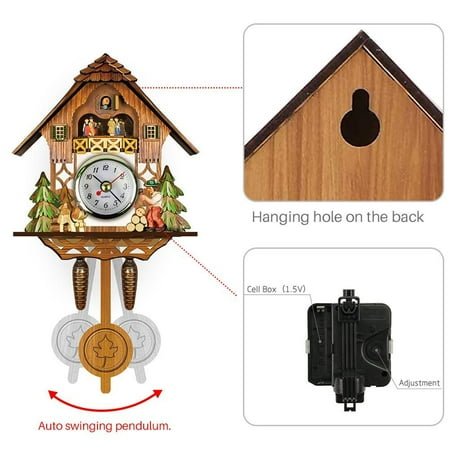 Cuckoo Clock Antique Wooden Cuckoo Birdhouse Wall Clock Home Decor Hanging Cuckoo Clock Auto Swing Bell Pendulum Home Decor