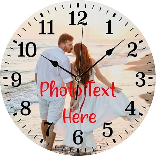 Custom Clock Customized Wall Clocks Personalized Your Photo Text Name Silent (8 10 12 13.5 16 inch), PVC, Dial Plate Optional