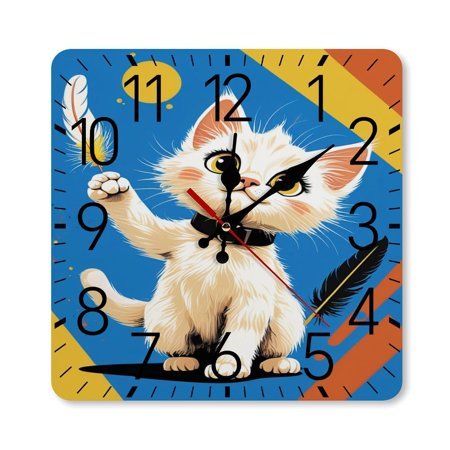 Cute Cat Pop Art Wall Clock Silent Non-Ticking For Home Office Decor, Decorative Clock Art