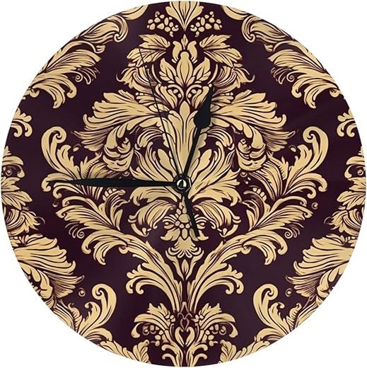 Damask Pattern Wall Clock 10 Inch Silent Non-Ticking Modern Clock Battery Operated Decorative Table Clock for Living Room, Bathroom, Bedroom, Kitchen, Office Wall Decor