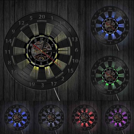 Darts Game Dart Board Wall Clock Mancave Game Room Bar Pub Wall Decor Arrow Target Aim Game Bullseyes Vinyl Record Wall Clock With LED