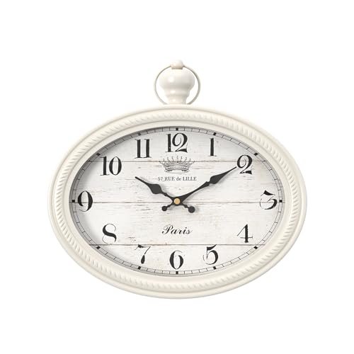 Ddysins Retro Oval Wall Clock. White Vintage Antique Style. Battery Operated Decor Wall Clocks for Farmhouse, Living Room,Kitchen,Bedroom,Bathroom (10.5" H x 11.3" W)
