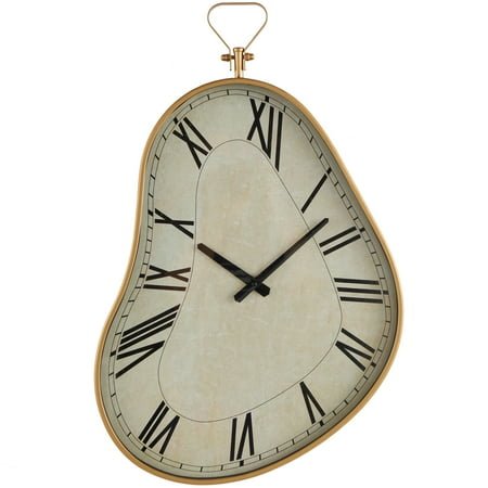 DecMode 17 White Metal Abstract Wavy Wall Clock with Gold Frame and Black Accents