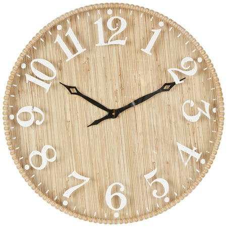 DecMode 24 Light Brown Wood Distressed Wall Clock with Beaded Wood Frame