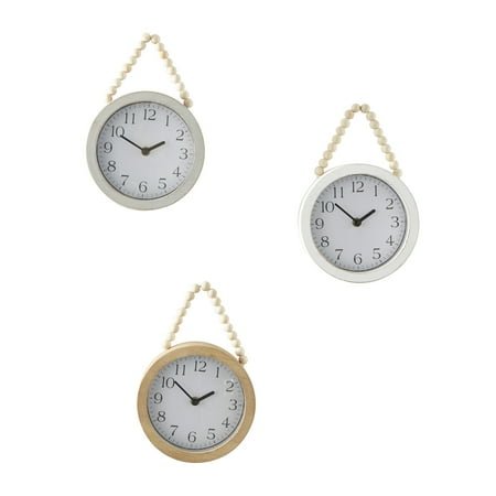 DecMode 7W, 10H White Wood Wall Clock with Rope Strap (3 Count)
