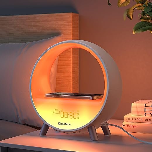 Dekala Arches Gradual Sunrise Alarm Clock with Wireless Charging, Sunset White Noise Sound Machine Loud Sunsire Alarm Clock for Heavy Sleepers Smart Ambient Lamp Sunrise App/Touch Control