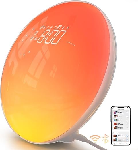 Dekala Smart Sunrise Alarm Clock, App Control, Bluetooth Speaker w/White Noise Sound Machine, Wake up Light Sunlight Sunset Lamp, Night Light for Bedrooms, Alarms for Heavy Sleepers Kids & Adults