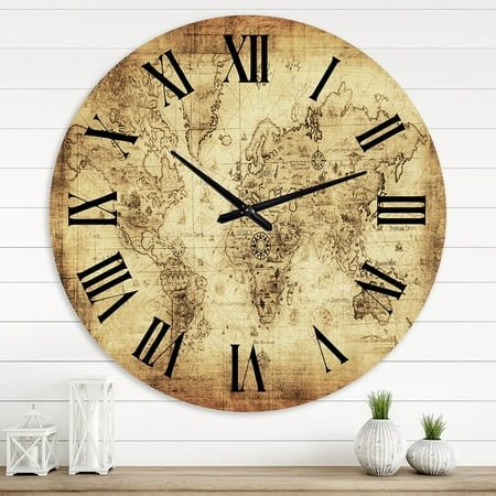 Designart 'Ancient Map Of The World Iv' Vintage Wall Clock
