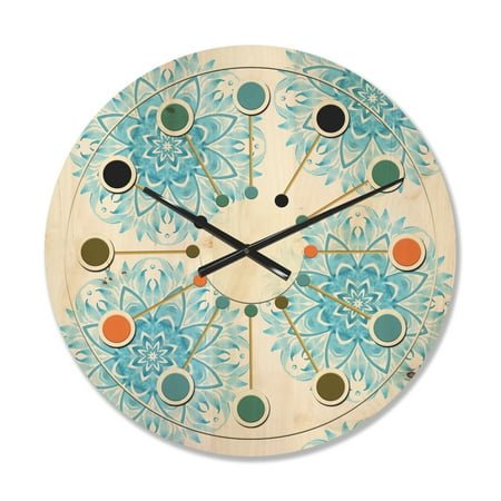 Designart 'Circular Retro Geometric In Blue' Mid-Century Modern Wood Wall Clock