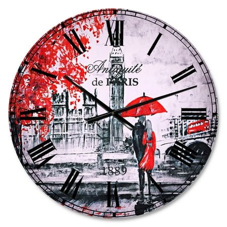 Designart 'Couples Walking in Paris' French Country wall clock