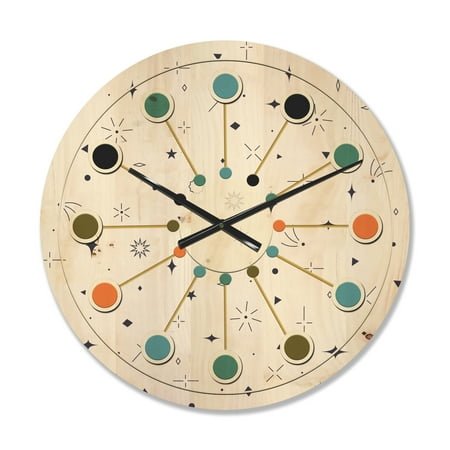 Designart 'Golden Diamond Geometrical Pattern III' Mid-Century Modern Wood Wall Clock