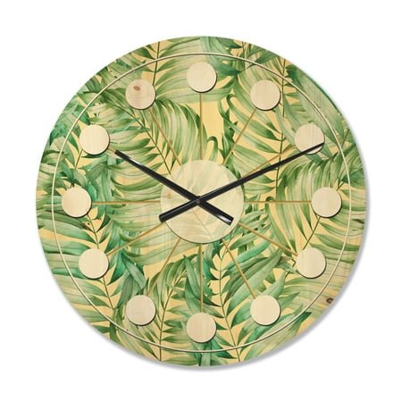 Designart 'Retro Tropical Foliage I' Mid-Century Modern Wood Wall Clock
