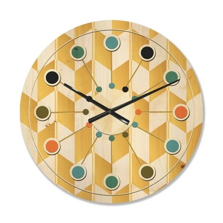 Designart 'White and Gold Geometric Pattern I' Mid-Century Modern Wood Wall Clock
