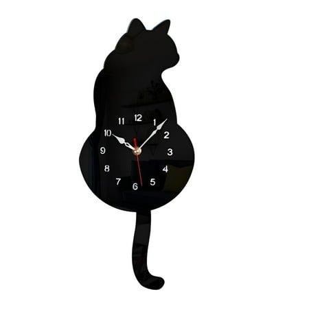 DESIGNICE 1-Pack Cat Wall Clock With Wagging Tail Pendulum. A Black,17-Inch,Silent&Non-Ticking Clock. A Modern,Cute&Minimalist Wall Clock For Kitchen,Living Room&Bedroom.