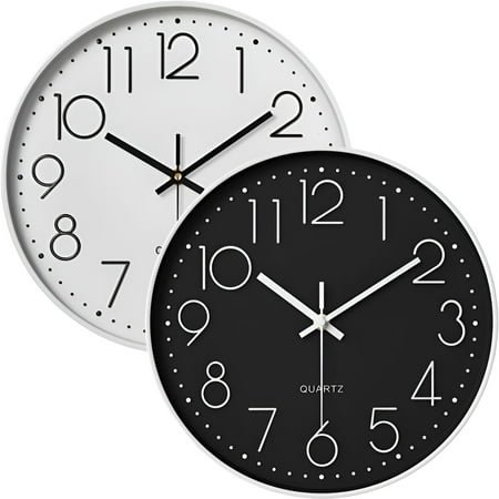 DESIGNICE 2Pcs Wall Clock,Clear Numbers Modern Wall Clock,Silent Clock Bathroom Clock,Combination Style3,12In