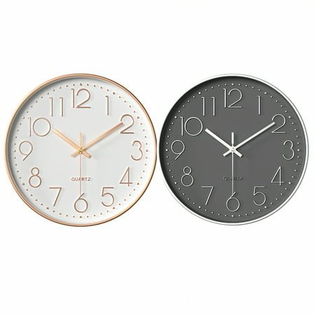 DESIGNICE 2Pcs Wall Clock,Streamlined Look Modern Wall Clock,Quiet Operation Bathroom Clock,Combination Style3,12In