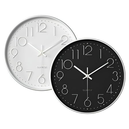 DESIGNICE 2Pcs Wall Clock,Timeless Function Modern Wall Clock,Clear Numbers Bathroom Clock,Colormixing1,10In