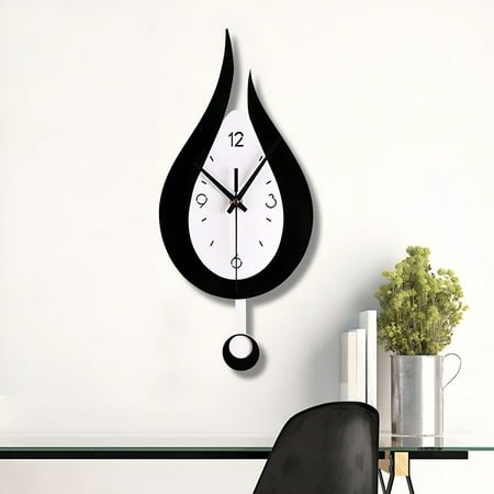 DESIGNICE Pendulum Wall Clock,Glass Decorative Wall Clock,Battery Operated Schoolhouse Clocks,Decorative Wall Clock for Livingroom,Study or Office - Black