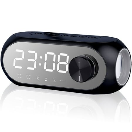 Digital Alarm Clock Bluetooth Speaker with Fm Radio, Digital Smart Alarm Clock Wireless Radio with Dual Alarm, LED Mirror Display, Hands-Free Calling, Great for Nightstands, Offices and Kitchens
