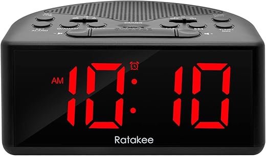 Digital Alarm Clock Radio for Bedroom with AM/FM Radio, Earphone Port, Easy to Read 1.4” LED Digits, Presets, Sleep Timer, Dimmer, Snooze and Battery Backup