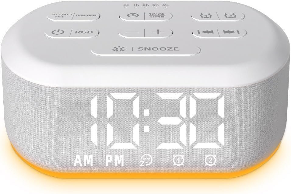 Digital Alarm Clock Small Brown Noise Sound Machine for Bedrooms White Noise Machine Night Light Plug in Desk Clock with 30 Wake up Sounds Clock for Teens Kids Heavy Sleepers Snooze 32 Levels Volume
