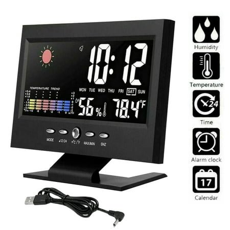 Digital Alarm Clock with Large LED Display - Auto Set Time, Snooze Function, Calendar, Indoor Thermometer & Hygrometer, Weather Forecast, Nightstand Clock for Bedroom/Office (Easy Read LCD Screen)