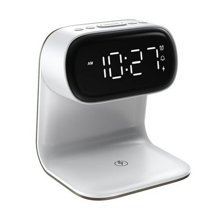 Digital Alarm Clock with Wireless Fast Charging Station 15W Touch Smart Bedside Lamp, 3-Color Night Light for Living Room, Bedside, Heavy Sleepers (White + No Adapter), Home Holiday Gift