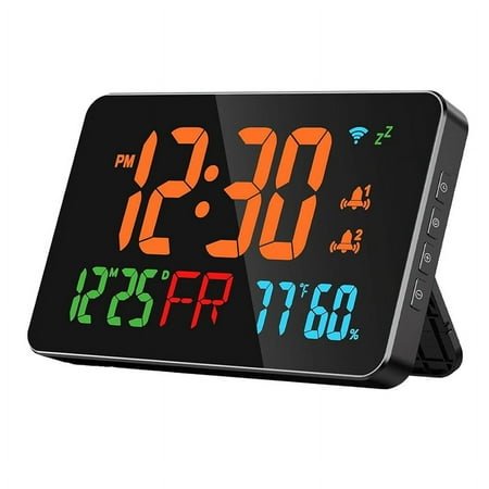 Digital Clock Alarm WiFi Clock, Extra Large Letters, Temperature & Humidity, Calendar, Week,B